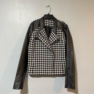 A New Approach a.n.a Womens Cropped Jacket Faux Leather Wool Black White Sz L